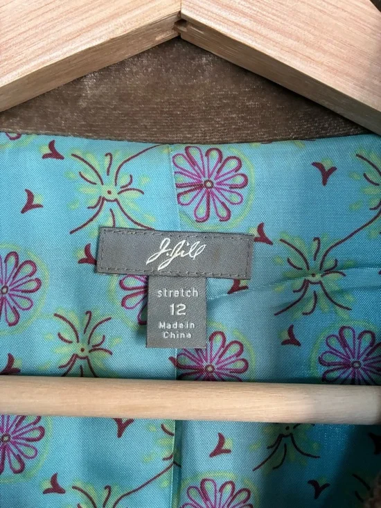 J Jill Blazer Jacket 12 Houndstooth Wool Blend Velvet Trim Boho Flower Child Y2K - Picture 7 of 15